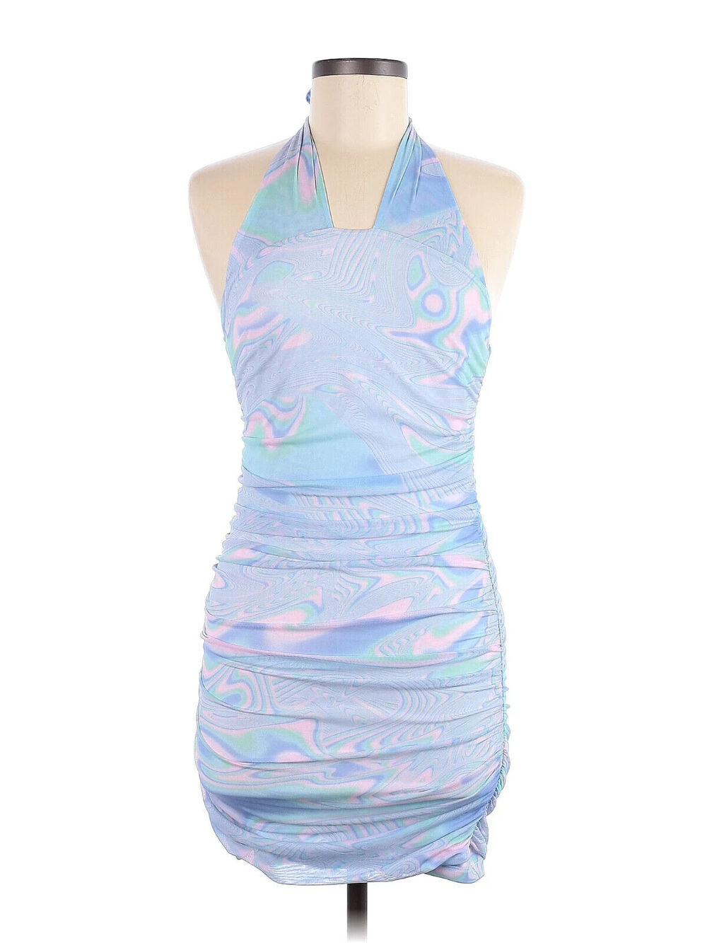 Elodie Dress Womens Large Blue Iridescent Halter Neck Sleevless Bodycon B63, B71